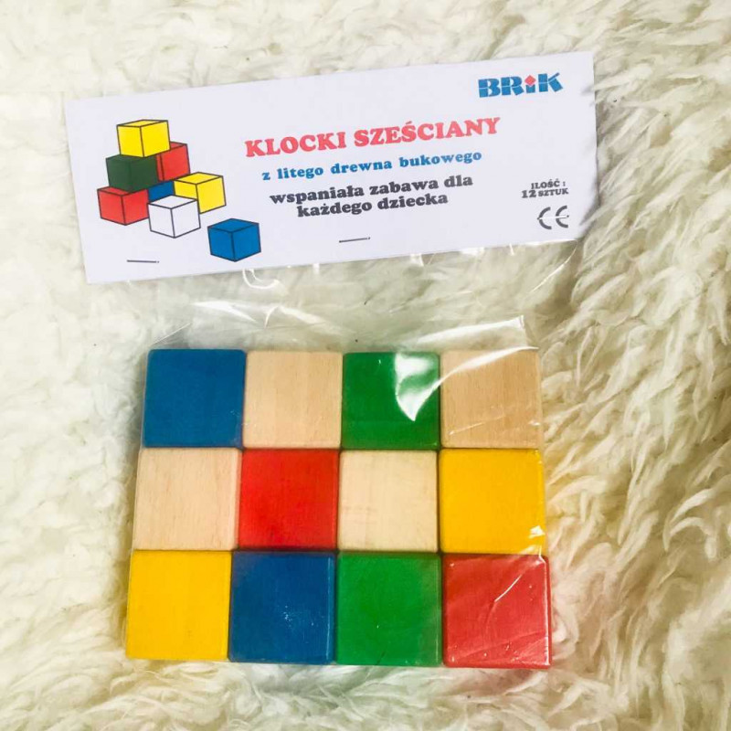Drewniane kolorowe klocki sześciany BRIK 12 sztuk