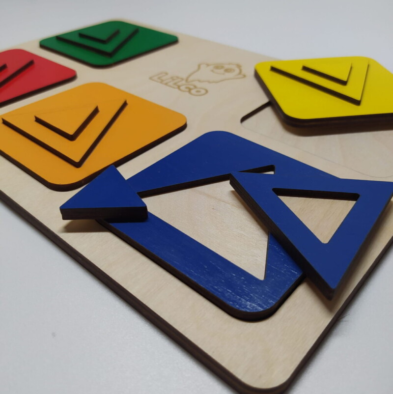 drewniana układanka lewopółkulowa sorter kolorów